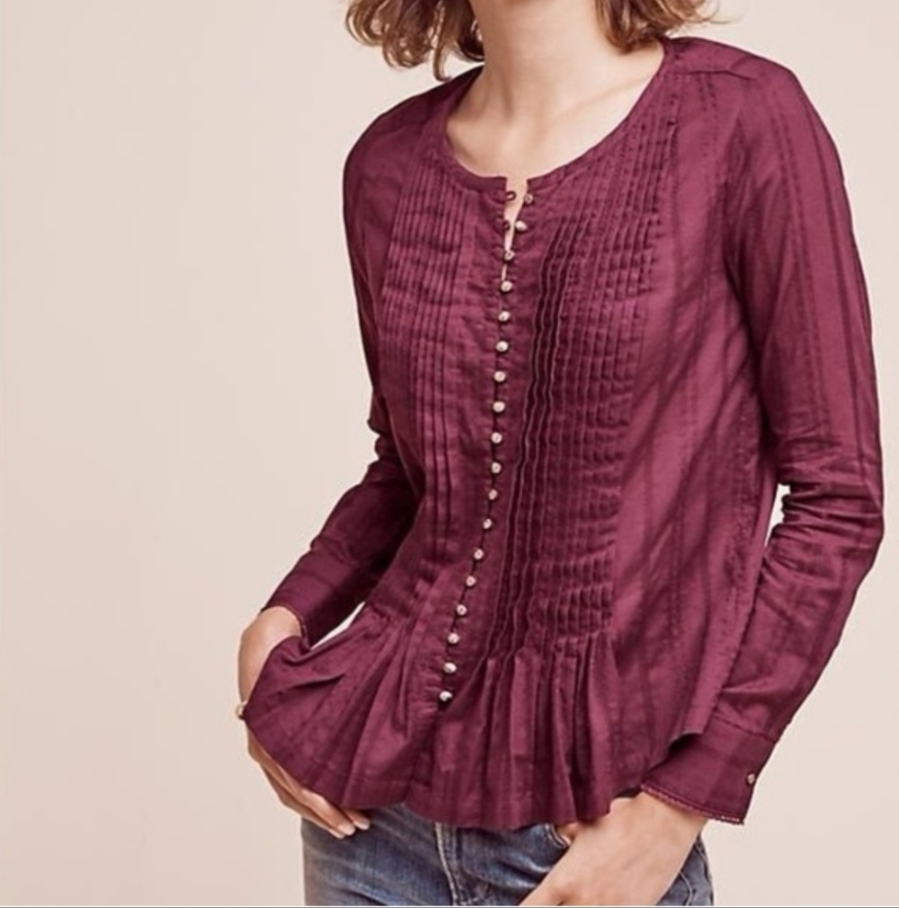 Maeve Gelise Maroon Purple Button  Blouse Top Size Small